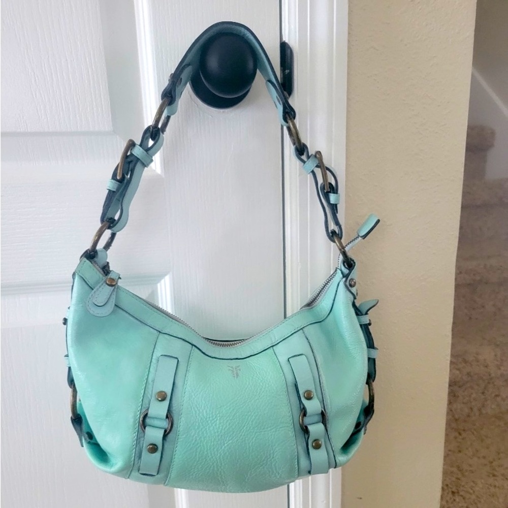 FRYE Vintage Leather Heather Satchel Shoulder Bag Mint Green w Bronze Hardware